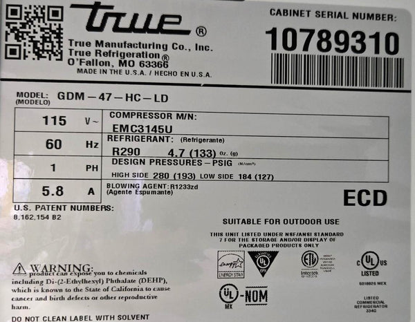 True GDM-47-HC-LD Sliding Door Refrigerator - 54 Inch