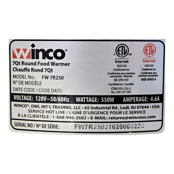 Winco FW7R250 Electric Food Warmer