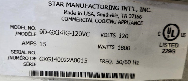 Star 9D-GX14IG-120VC Panini Grill