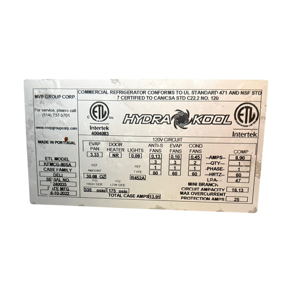 HydraKool - KFM-CG-80-S - Fridge - Display - Flat Glass- 77.5 Inch
