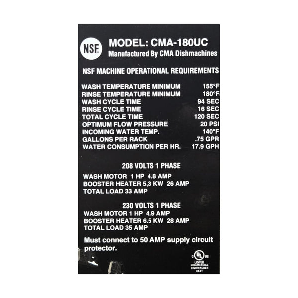 CMA 180UC Undercounter Dishwasher