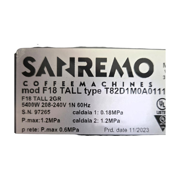 Sanremo F18T Espresso Machine - 2 Group