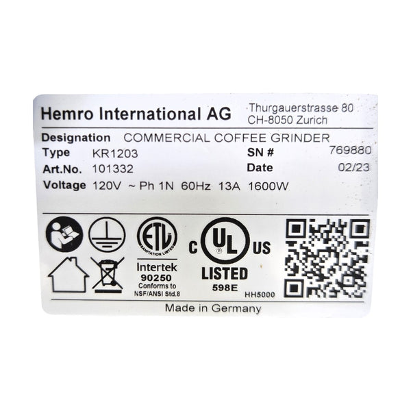 Ditting KR1203 Coffee Grinder - Never Used