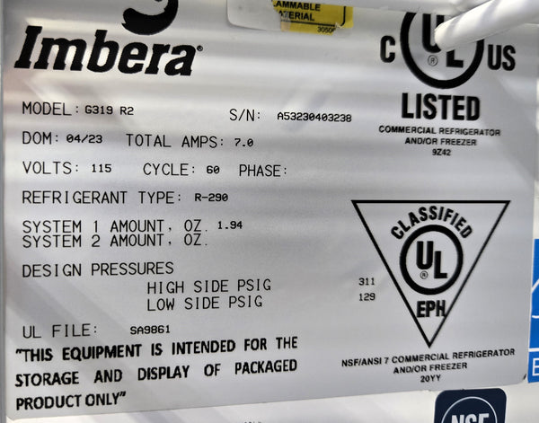 Imbera G319 R2 1 Door Refrigerator