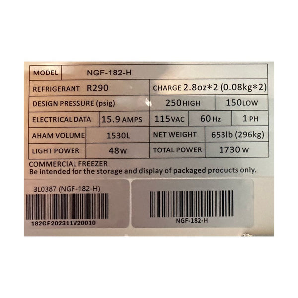 New Air NGF-182-H Upright Freezer - 3 Glass Door