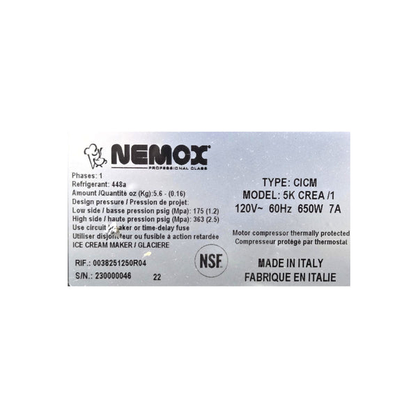 Nemox 5KCrea/1 Ice Cream and Gelato Machine
