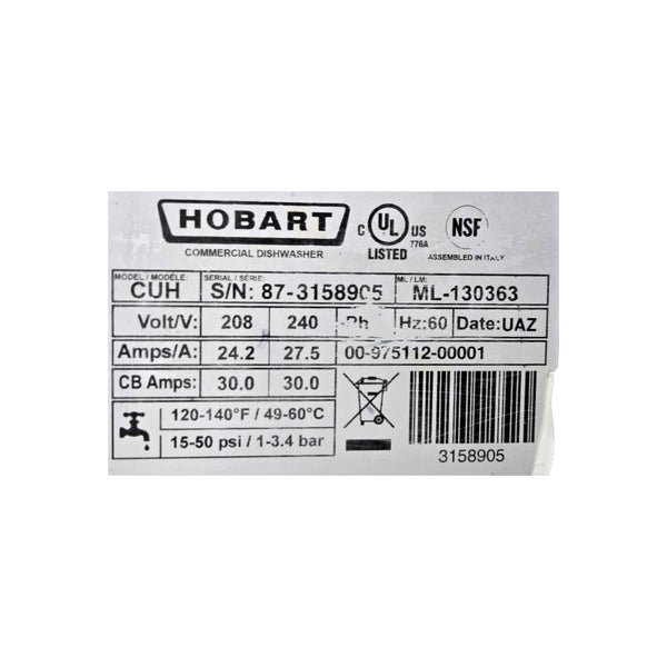 Hobart CUH Undercounter Dishwasher