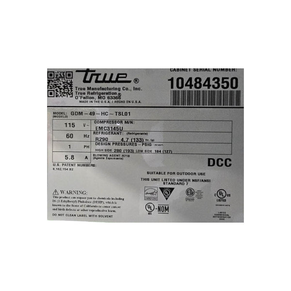 True GDM-49-HC-TSL01 Upright Cooler - 2 Glass Door - 54 Inch