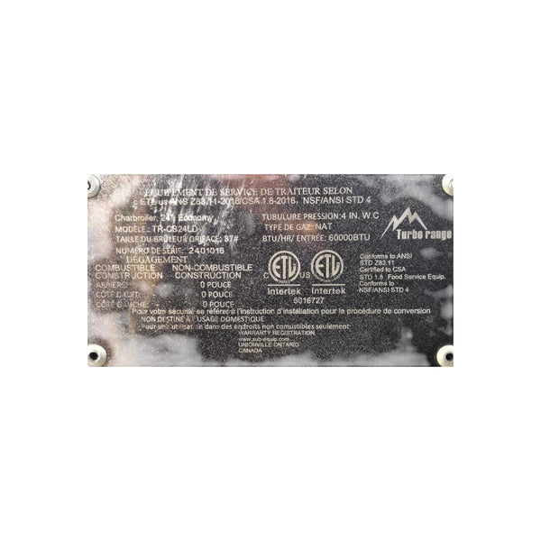 Turbo-Range TR-CB24-LD Charbroiler - 24 Inch - Nat Gas