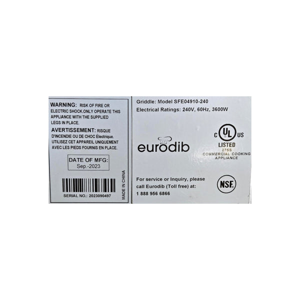 Eurodib SFE04910-240 Heavy-Duty Electric Griddle - 36 Inch