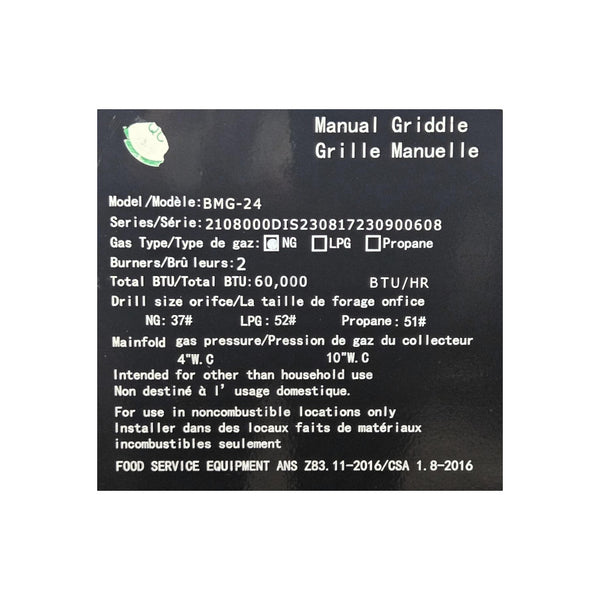 Brika BMG-24 Manual Griddle - Natural Gas