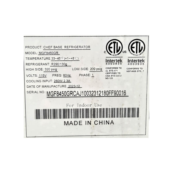 Atosa MGF8450GR Refrigerated Chef Base