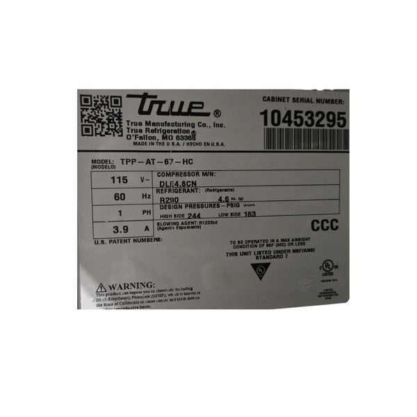 True TPP-AT-67-HC Refrigerated Pizza Prep Table - 2 Solid Door - 68 Inch