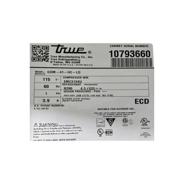 True GDM-41-HC-LD Sliding Door Refrigerator - 47 Inch