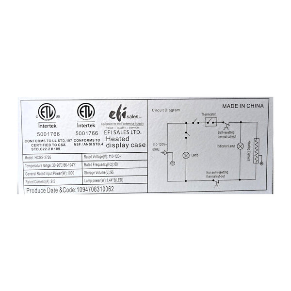 EFI HCGS-CT-2726 Heated Display Case
