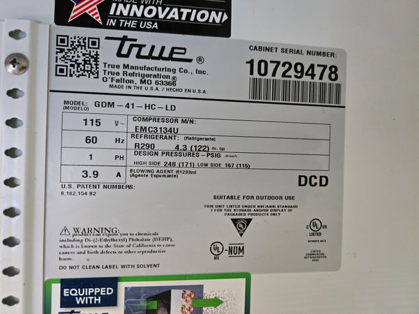 True GDM-41-HC-LD Sliding Door Refrigerator - 47 Inch