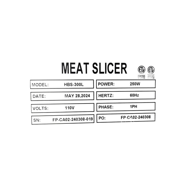 Fuego HBS300L Meat Slicer - 12 Inch