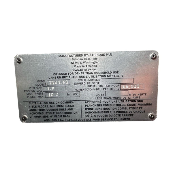 Belshaw 718LFG Donut Fryer - Liquid Propane