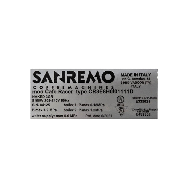 Sanremo Cafe Racer Espresso Machine - 3 Group