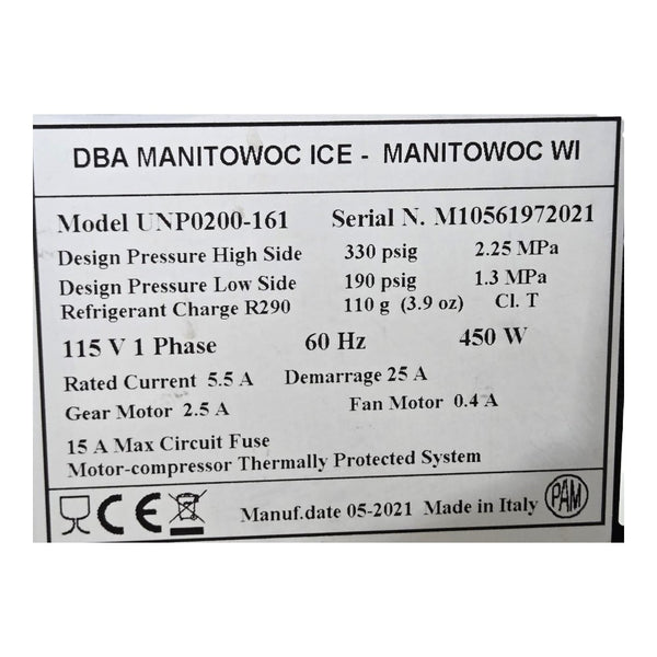 Manitowoc UNP0200-161 Undercounter Nugget Ice Machine - 220lbs