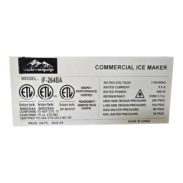 Sub-Equip IF-264BA Flake Shaped Ice Machine - 256lbs per 24hrs