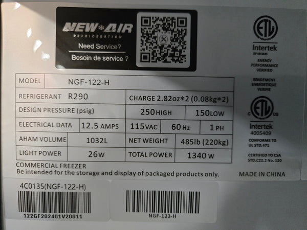New Air NGF-122-H Double Glass Door Freezer Merchandiser