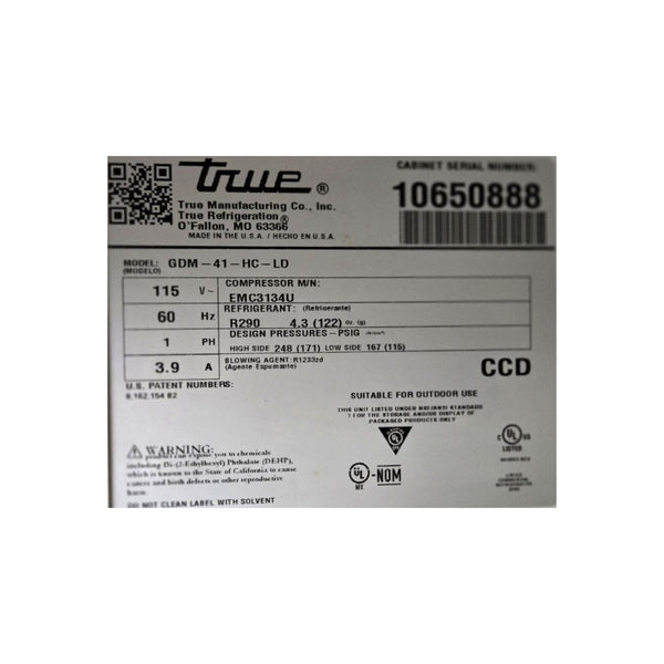 True GDM-41-HC-LD Sliding Door Refrigerator - 47 Inch