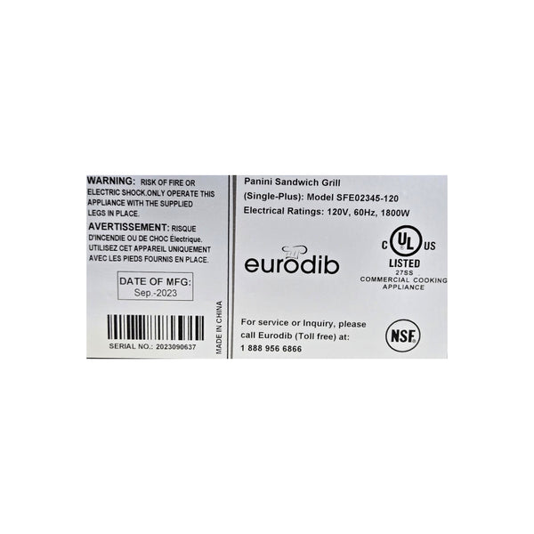Eurodib SFE02345-120 Panini Grill