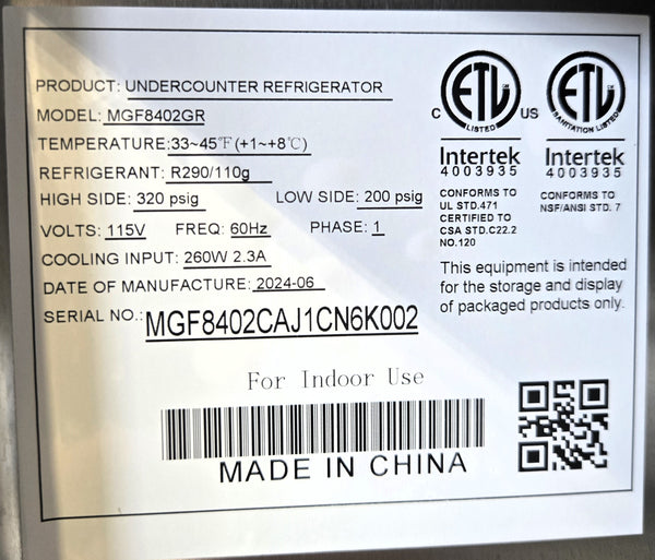 Atosa MGF8402GR Undercounter Refrigerator - Dent on Left Side