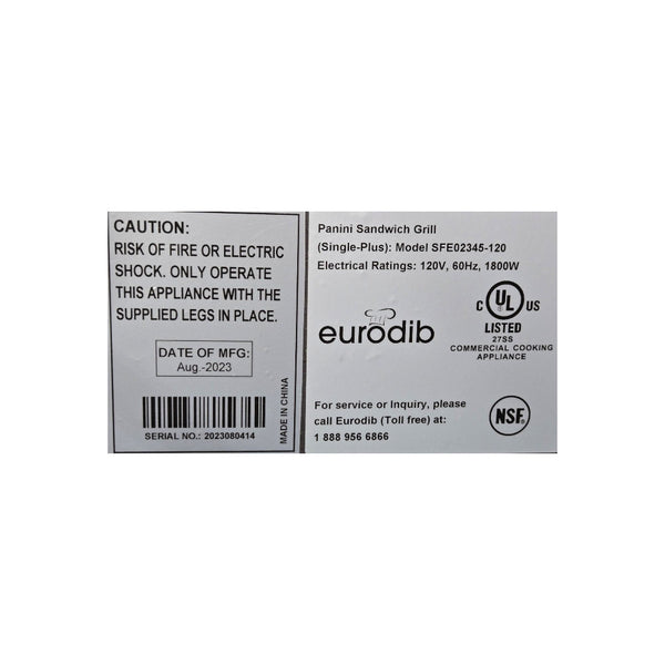 Eurodib SFE02345-120 Panini Grill
