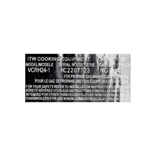 Vulcan VCRH24-1 Charbroiler - 4 Burner - Nat Gas
