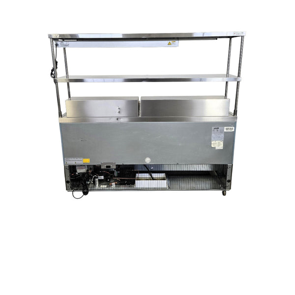 Celcold CMT7230 Megatop Refrigerated Prep Table - 3 Solid Door with Double Overshelf and Heat Lamp - 72 Inch