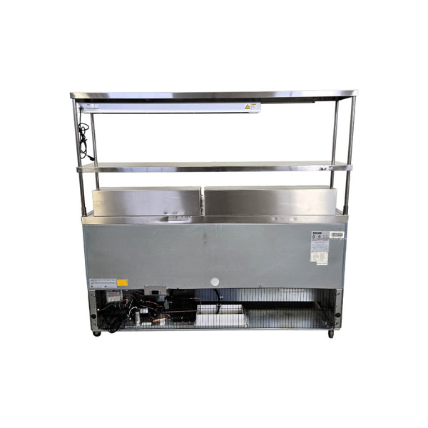 Celcold CMT7230 Megatop Refrigerated Prep Table - 3 Solid Door with Double Overshelf and Heat Lamp - 72 Inch