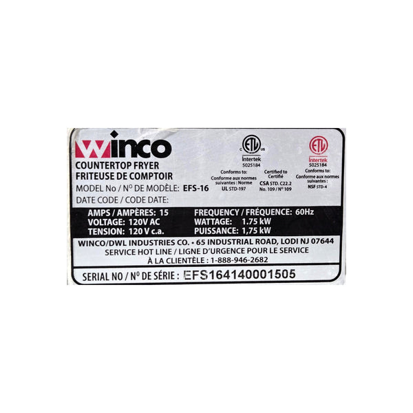 Winco EFS-16 Fryer - Countertop