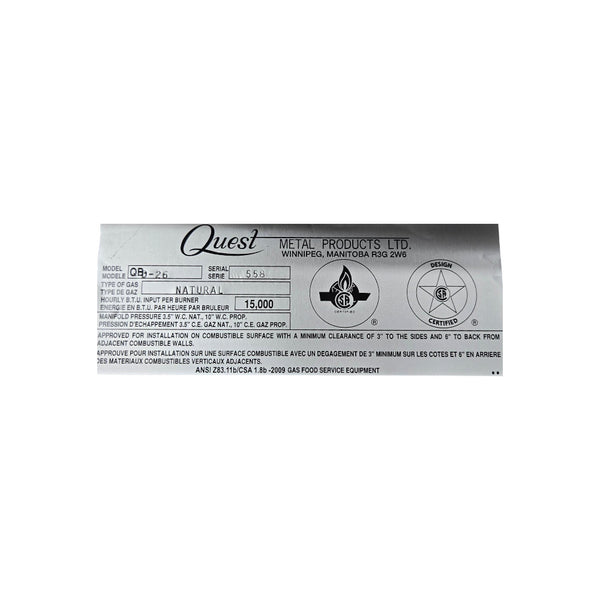 Quest QBD-26 Flavour Charbroiler with Drawer - Natural Gas - 26 Inch