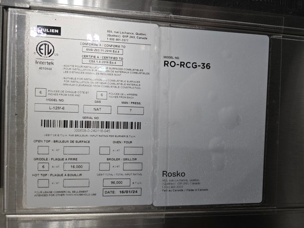 Rosko RO-RCG-36 Gas Countertop Hot Plate