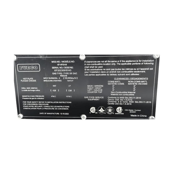 Fuego KF-HP24-M Hot Plate - Countertop - Natural Gas