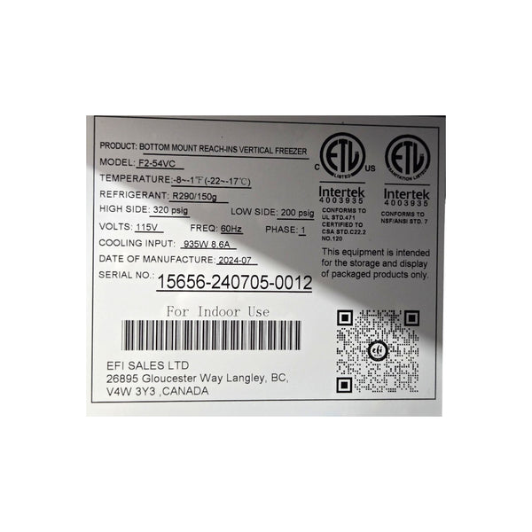 EFI F254VCX Freezer - 2 Solid Door - 54in