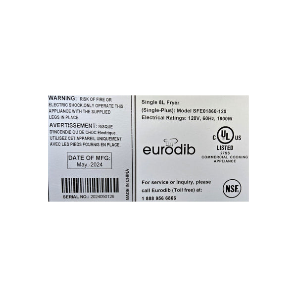 Eurodib SFE01860-120 Fryer
