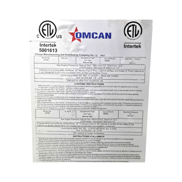 Omcan 44385 Tandoor Oven - Natural Gas