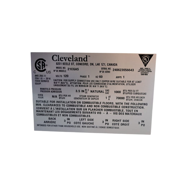 Cleveland 21CGA5 Countertop Convection Steamer - Natural Gas