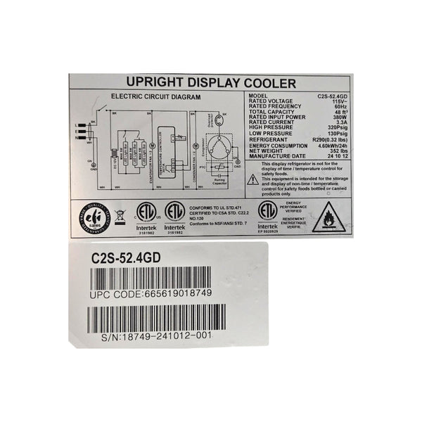 EFI C2S-52.4GD Refrigerator - 2 Glass Door - 52 Inch