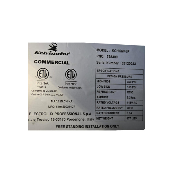 Kelvinator KCHGM48F Freezer - 2 Glass Door - 49''