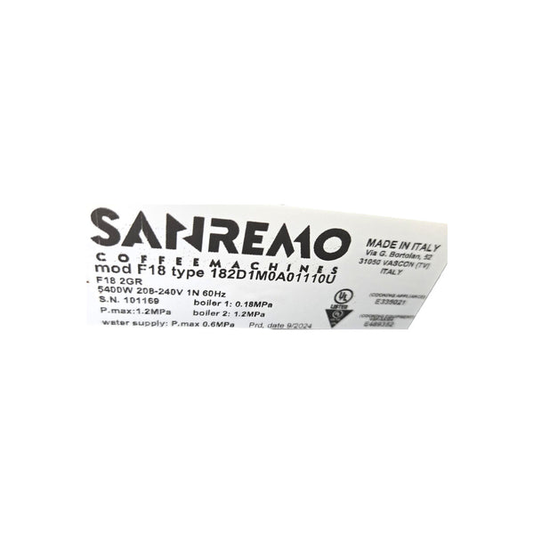 Sanremo F18 2GR 2 Group Espresso Machine