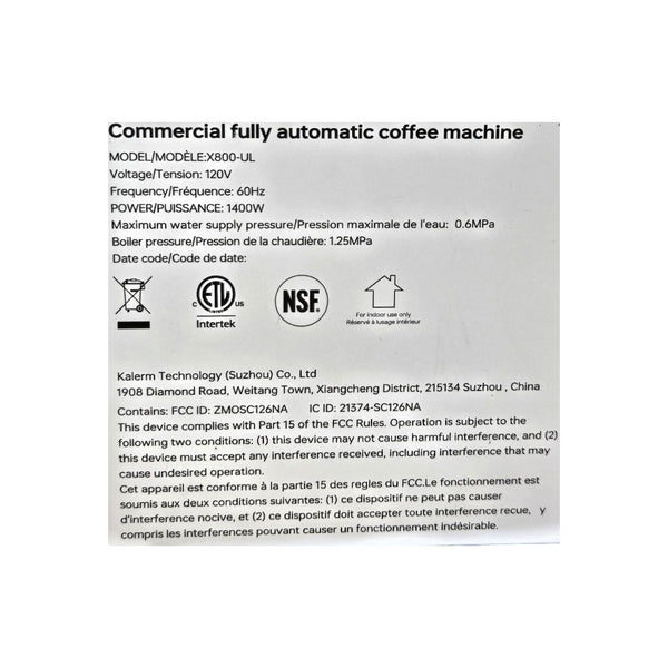 Kalerm X860C-UL Super Automatic Espresso Machine - Never Used