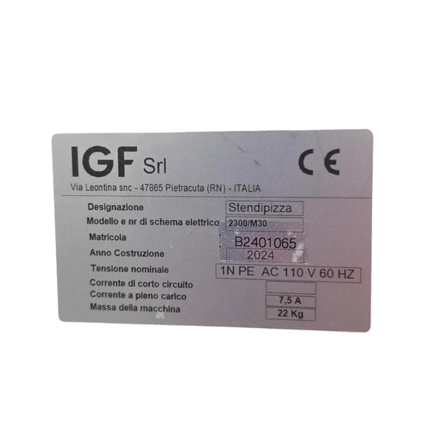 IGF 2300/M30 Dough Sheeter - 12 inch