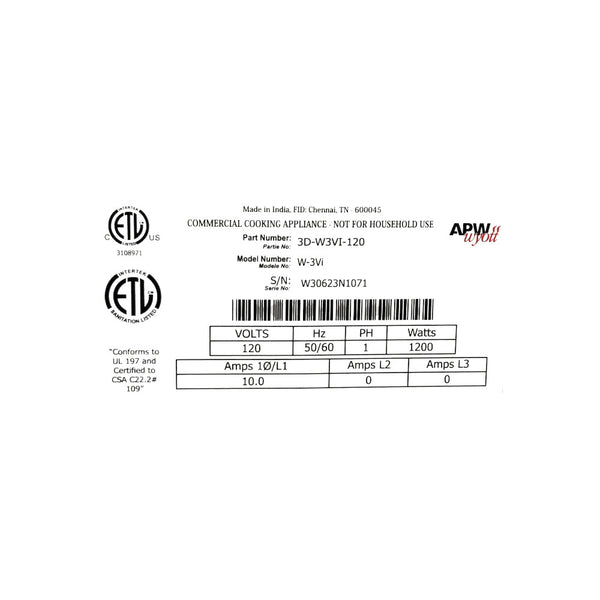 APW W-3VI Full Size Pan Food Warmer