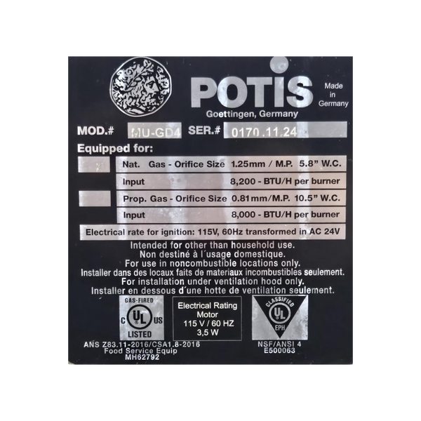Potis MU-GD4 Doner Kebab Machine / Vertical Broiler - Nat Gas