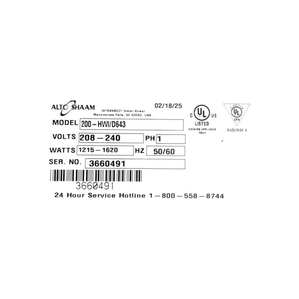 Alto-Shaam 200-HWI/D643 Waterless Hot Food Well