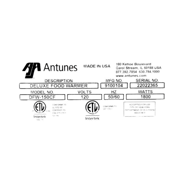 Antunes DFW-150CF Deluxe Countertop Steam Food Cooker